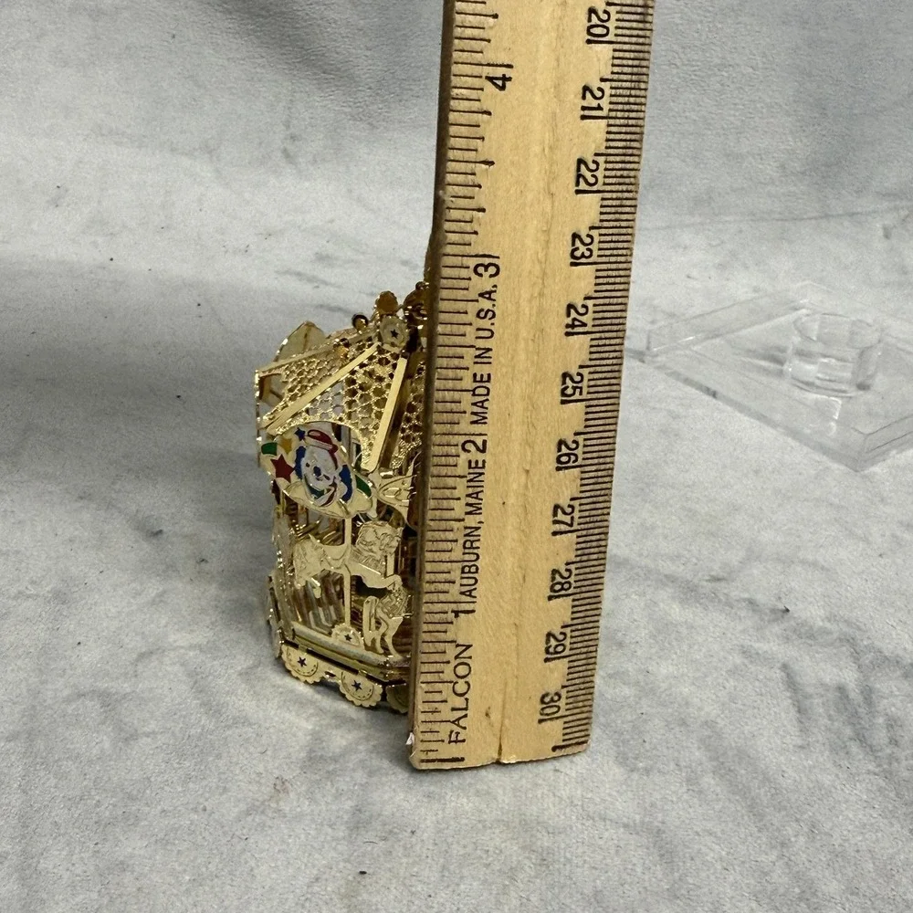 Unique Treasures Circus Clown Carousel Ornament Small Gold Metal Glass‎ Limited